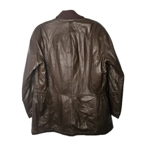 Nino Cerruti Sport Brown Leather Parka Brown Sz Large Asymmetrical Collared Vtg - Picture 6 of 13